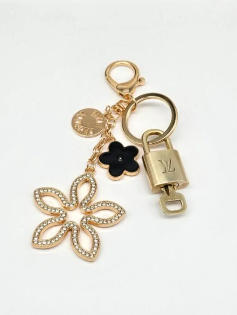 Authentic Louis Vuitton Gold Lock & Key 🔑 Bag Charm w/ Unbranded Flower Charm
